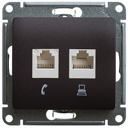 Розетка двойная компьютерная RJ45+RJ45, кат.5e, механизм (шоколад) Glossa Systeme Electric. Вид 1