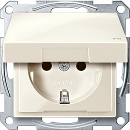 Розетка с крышкой, со шторками IP44 , qf sm (бежевый) Merten Schneider Electric. Вид 1