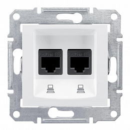 Розетка компьют., RJ45, двойн., кат. 6, неэкран. utp, с пруж. заж (белый) Sedna Schneider Electric. Вид 1
