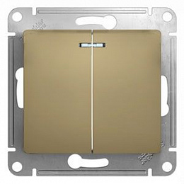 Выключатель 2-клавишный с подсветкой, сх.5а, 10АХ, механизм (титан) Glossa Systeme Electric. Вид 1