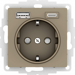 Розетка 16А c 2 USB A+C, 5В/2,4А/3,0А, 2х5В/1,5А, механизм (шампань) Atlas Design Systeme Electric. Вид 1