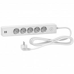 Удлинитель 5 розеток 2к+з, кабель 3м, 2 usb (белый) Unica Extend Schneider Electric. Вид 1