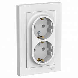 Розетка двойная с заземлением в сборе 16А (белый) Atlas Design Systeme Electric. Вид 1