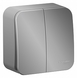 Выключатель 2-клавишный, О/У, (cх.5) изол.пл., 10а, 250b (алюминий) Blanca Systeme Electric. Вид 1
