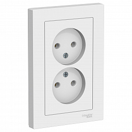 Розетка двойная без заземления,16А, в сборе, (белый) Atlas Design Systeme Electric. Вид 1