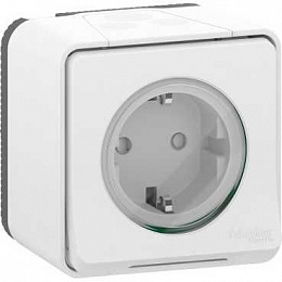 Розетка с з/к. и шторками, о/у, в сборе, IP55 (белый) Mureva Styl Schneider Electric. Вид 1