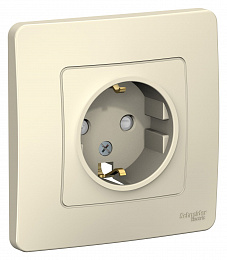 Розетка с заземлением со шторками, С/У, 16А, 250В, в сборе (молочный) Blanca Systeme Electric. Вид 1