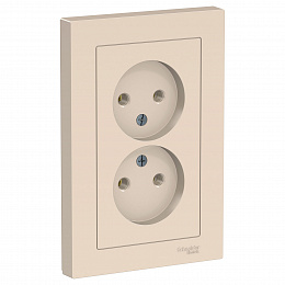 Розетка двойная без заземления,16А, в сборе (бежевый) Atlas Design Systeme Electric. Вид 1