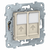 Розетка компьютерная, RJ45, двойная, кат. 6 utp (бежевый) Unica New Schneider Electric