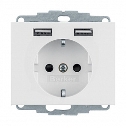 Розетка и 2 USB-розетки (полярная белизна) K.1 Berker. Вид 1