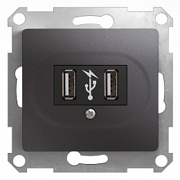 Розетка USB 5в /1400 ма, 2 х 5в /700 ма, механизм (графит) Glossa Schneider Electric. Вид 1