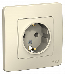 Розетка с заземлением без шторок, С/У, 16А, 250В (бежевый) Blanca Systeme Electric. Вид 1