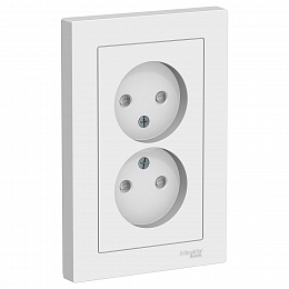 Розетка двойная без заземления, со шторками, 16А, в сборе (белый) Atlas Design Systeme Electric. Вид 1