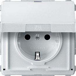 Механизм розетки с крышкой со шторками (полярный белый) Merten Aquadesign Schneider Electric. Вид 1