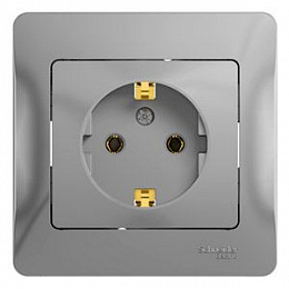 Розетка с заземлением, 16А, в сборе (алюминий) Glossa Systeme Electric. Вид 1
