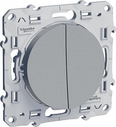 Выключатель 2-клавишный 10AX, 250B, сх. 2 (алюминий) Odace Schneider Electric. Вид 1